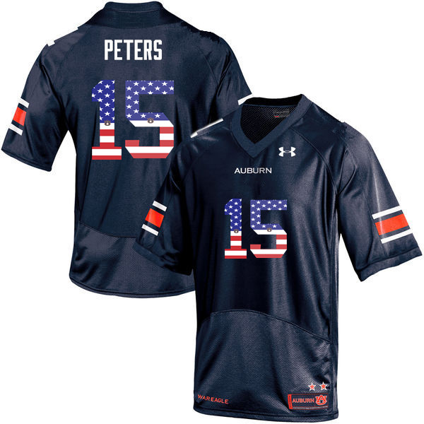 Men #15 Jordyn Peters Auburn Tigers USA Flag Fashion College Football Jerseys-Navy - Click Image to Close